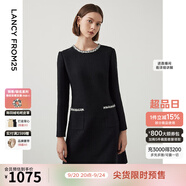 朗姿【尖貨補單】法式氣質(zhì)名媛小香風長袖高腰通勤女冬季新款連衣裙女 黑色3 XL