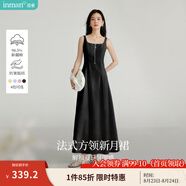 茵曼（INMAN）章若楠同款歐若風(fēng)法式吊帶連衣裙2025夏季新品女裝淡鵝黃色裙子 黑色 L