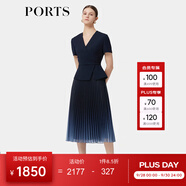 PORTS寶姿春季新品女裝優(yōu)雅收腰二合一網(wǎng)紗漸變百褶拼接連衣裙 丈青-1 XXS (0)