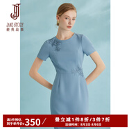經(jīng)典故事（JANE STORY）簡(jiǎn)約氣質(zhì)收腰繡花雪紡連衣裙女夏季2025新款高端中國風(fēng)修身裙子 淺藍色（偏小建議拍大一碼） 2XL