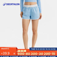 迪卡儂沖浪短褲女夏分體微胖女孩游泳泳褲平角褲-5435365