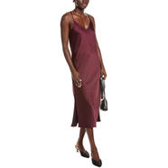 雨果博斯（HUGO BOSS）女士長裙顯瘦修身絲滑V領(lǐng)通勤宴會連衣裙優(yōu)雅 red 均碼 |US 8 (M)