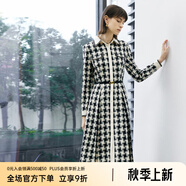 顏域時(shí)尚氣質(zhì)連衣裙女春裝2024新款復古連身裙翻領(lǐng)a字裙格子裙子 黑白格 S