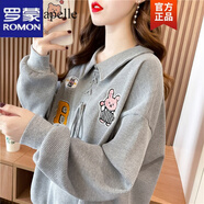 羅蒙衛(wèi)衣女2024秋季新款韓版寬松POLO刺繡小熊長袖女裝薄運動休閑外套 灰色 M