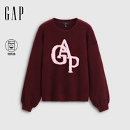 GAP女裝2025秋季新款毛絨logo寬松圓領(lǐng)毛衣793650 暗紅色 XL (175/96A)亞洲尺碼