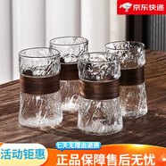 青蘋(píng)果玻漓杯耐高溫高硼硅綠茶泡茶杯套裝家用中式客廳待客家庭喝水杯子 【胡桃木卡扣】龍劵風(fēng)水杯4只裝