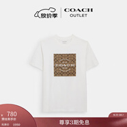 蔻馳（COACH）奧萊男士男裝經(jīng)典標(biāo)志SQUARE T恤春夏款短袖 白色 L