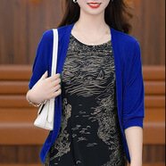 簡(jiǎn)丹柔旗袍小開(kāi)衫小披肩外搭春秋小外套披肩外套女長(zhǎng)袖開(kāi) 寶藍(lán)色 M 80-90斤