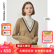 朗姿半高圓領(lǐng)毛針織衫冬季新款套頭衫百搭打底衫上衣女 深米色 S