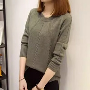 古維慕短款毛衣女小個(gè)子加絨加厚女春秋冬季韓版圓領(lǐng)寬松麻花套頭色針織 軍綠色 S