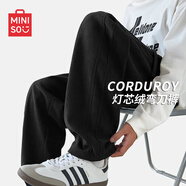 名創(chuàng  )優(yōu)品重磅燈芯絨衛褲男直筒彎刀褲子男士休閑褲秋冬季男褲Z 黑 XL