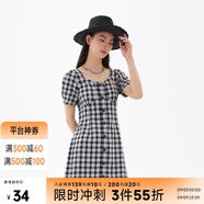 美特斯邦威格紋連衣裙女夏季新款舒適時(shí)尚校園風(fēng)高腰黑色女士裙子 影黑 M 160 84A