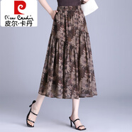 皮爾卡丹（pierre cardin）2025新款夏季休閑A字半身裙春銅氨絲中長(cháng)裙子大擺群半裙單裙松緊 咖花 739 2XL 121斤到130斤穿
