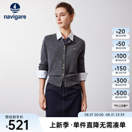 Navigare意大利小帆船圓領(lǐng)羊毛衫女秋冬純羊毛簡約打底衫休閑通勤針織開衫 暗巖灰 L