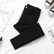 皮爾卡丹（pierre cardin）高腰緊身牛仔褲女秋季新款彈力打底褲韓版顯瘦小腳鉛筆褲 黑色【九分褲】 34 (160-170斤)