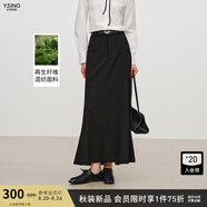 衣香麗影設計感開叉黑色半身裙女2025秋裝新款中長魚尾裙子送腰帶 黑色 L