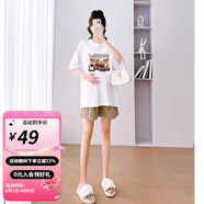 婧麒孕婦裝夏裝上衣短袖棉寬松T恤短褲遮肚子可愛(ài)印花套裝大碼韓版 【小熊】白色T恤-Jwc63770 L