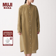 無(wú)印良品 MUJI 女式 法國(guó)亞麻水洗 立領(lǐng)連衣裙 BCL05C0S 深咖啡棕色 M