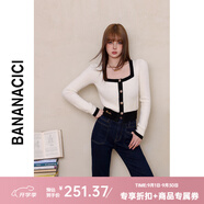 banana cici2024年春季新款復古方領(lǐng)針織開(kāi)衫女氛圍感新年紅毛衣C241MY554 米白(奶油白) M