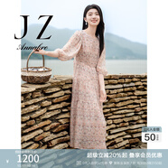 玖姿·安娜蔻100%桑蠶絲法式洛可可花卉印花連衣裙女夏款 花粉紅-第三批-KWFX50129 M