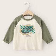 東方駱駝兒童韓版印花插肩T恤男童長(cháng)袖春秋童裝寶寶7A抗菌圓領(lǐng)打底衫 Good灰綠/鷺白 100 建議身高80-90cm