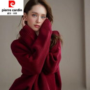 皮爾卡丹（pierre cardin）歐美風(fēng)針織衫2025秋冬新款圓領(lǐng)套頭寬松純色時(shí)尚百搭毛衣女潮大碼 酒紅色 M