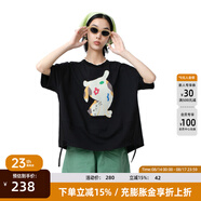 幻走（MOVEUP）2025夏季新款.FUN系列圓領(lǐng)印花抽繩下擺短款T恤女 夜黑 S