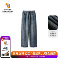 William fox&sons威廉?？怂鼓醒b懷舊石磨水洗天絲混紡牛仔寬松復(fù)古直筒休閑牛仔褲 藍(lán)色 30