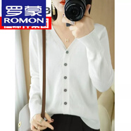羅蒙（ROMON）高檔100%羊毛絨衫開衫女寬松大碼薄款毛衣外套純色打底羊毛上衣 白色 M 100-110斤