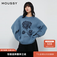 moussy 新品復古提花玫瑰圖圓領(lǐng)針織衫毛衣028IAZ70-1022 110藍色 均碼 00020/F