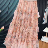 VOSACLL欲夏清爽百搭網(wǎng)紗長裙小個子顯高 粉色 M 100-115