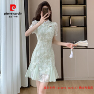 皮爾卡丹（pierre cardin）改良版旗袍碎花連衣裙子女夏裝夏季2025年夏天新款氣質(zhì)仙女裙日常 綠色短款 S