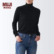 無(wú)印良品（MUJI）女式 天竺 可水洗高領(lǐng)毛衣 長(cháng)袖針織衫 BAG05A1A 黑色 S 155/80A