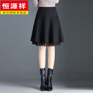 恒源祥2025新款印花媽媽半身裙秋冬a字碎花短裙女百搭傘裙小個子冬裙春 黑色(冬款) M 腰圍2尺