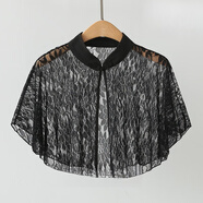 浮夏配吊帶裙的小外搭國風(fēng)版夏季披肩短款薄外套雪紡罩衫斗篷小披肩女 黑色(蕾絲) 均碼 80-145斤