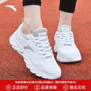 安踏漫步運(yùn)動(dòng)鞋女鞋女士夏秋季款皮網(wǎng)面透氣輕便防潑水軟底跑步鞋子女 (皮面)安踏白/淡灰-4 36