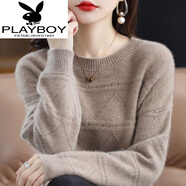 花花公子（PLAYBOY）低領(lǐng)鏤空毛衣女秋冬季新款長袖上衣套頭衫加厚寬松顯瘦針織打底衫 TT499#駝色 XL 建議130-150斤