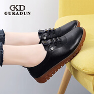 古卡頓（GUKADUN）女鞋新款單鞋女百搭一腳蹬樂(lè )福鞋工作矮跟休閑小皮鞋軟底平底鞋 黑色 36