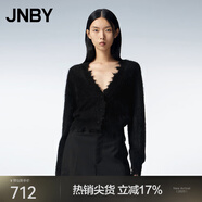 江南布衣（JNBY）秋冬V領(lǐng)針織開衫女含秘魯羊駝毛滑糯柔軟短款毛衣女 001/本黑 S