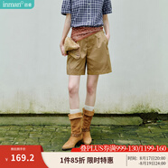 茵曼（INMAN）設(shè)計(jì)感高腰A擺休閑短褲2025夏季女裝新款橡筋松緊腰遮胯直筒褲 卡其色 -18332099H M