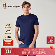 暇步士（Hush Puppies）男裝夏季男士純色圓領(lǐng)短袖T恤 深藍-085 XL