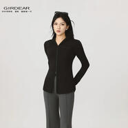 GIRDEAR/哥弟秋季百搭拉鏈女休閑風(fēng)長(cháng)袖法式連帽短外套140054 黑色 S 2