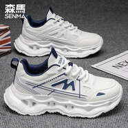 森馬（senma）純黑工作春秋季2025新款網(wǎng)面防臭運動鞋男青少年跑步防滑老爹鞋 白蘭 39