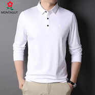 夢(mèng)特嬌（MONTAGUT）男裝長(cháng)袖t.恤桑蠶.絲翻領(lǐng)秋季男士冰·絲polo衫 白色 XL 175建議132-150斤