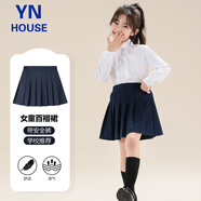 衣諾坊女童百褶短裙酒紅帶安全褲六一演出合唱服藏青色表演裙子女生裙子