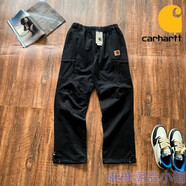 Carhartt卡哈特卡哈Cahate特價工裝褲男女款學生美式復古休閑褲大碼寬松工裝長褲 黑色GZKJ1610-純棉工裝褲-酷帥 M  建議【100-125】斤