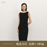 OVV2024秋冬新款女裝一字領(lǐng)修身背心裙針織羊毛休閑無袖連衣裙 赫本黑 M