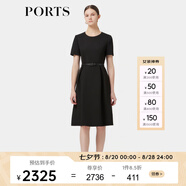 PORTS寶姿春季新品女裝優(yōu)雅純色通勤腰帶裝飾束腰短袖連衣裙 黑色 S (4)