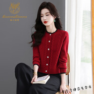 鹿王戀雪圓領(lǐng)羊毛衫螺紋針織衫女開(kāi)衫短款高腰小個(gè)子毛衣外套小披肩春秋裝 紅色 S 建議80--95斤