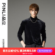 品立（PINLI）長袖T恤男高領(lǐng)秋冬新款男裝百搭絲絨男士打底衫上衣 黑色 L 175